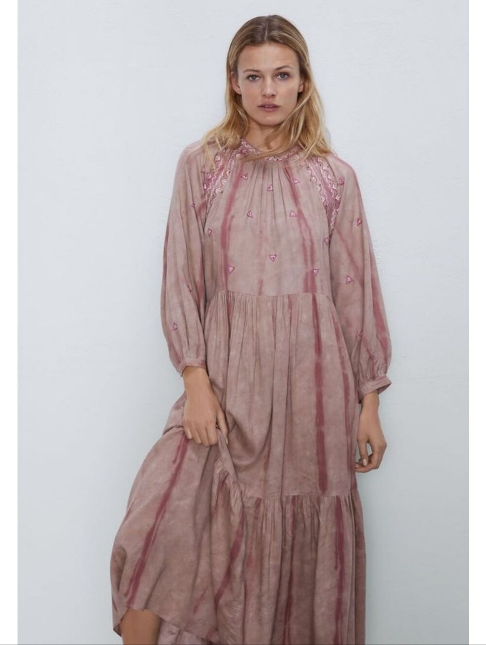 Zara Boho Flowy Dress Pink Purple Beaded Embroidered Long Midi Oversized